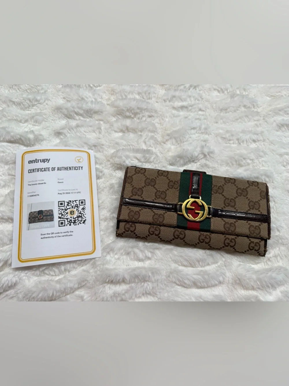Gucci Monogram Canvas Wallet with Green and Red Sherry Line Long Wallet